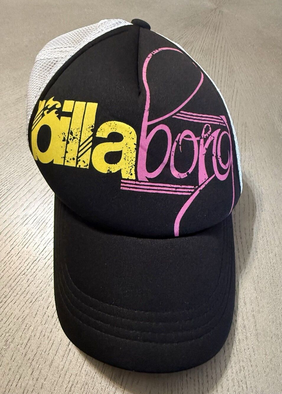 Vintage Billabong Trucker Hat Black/Pink/Yellow Snapback One Size 90s